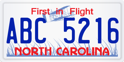 NC license plate ABC5216