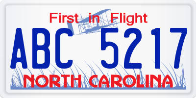 NC license plate ABC5217