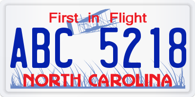 NC license plate ABC5218