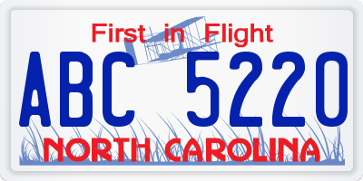 NC license plate ABC5220