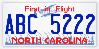 NC license plate ABC5222