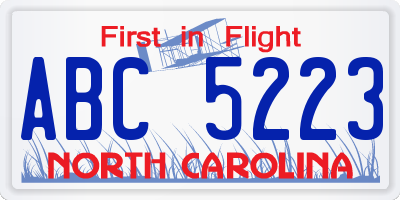 NC license plate ABC5223