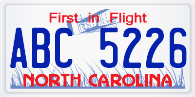 NC license plate ABC5226