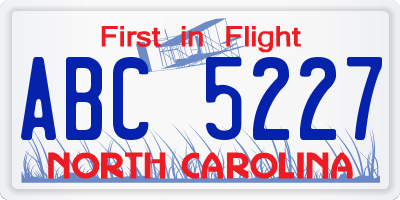 NC license plate ABC5227