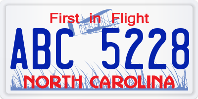 NC license plate ABC5228