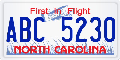 NC license plate ABC5230