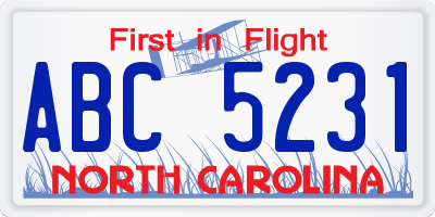 NC license plate ABC5231