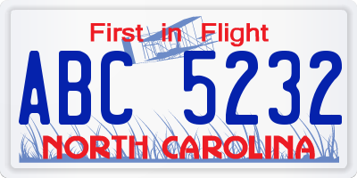 NC license plate ABC5232