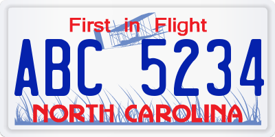 NC license plate ABC5234