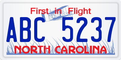 NC license plate ABC5237