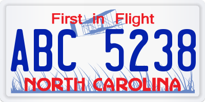 NC license plate ABC5238