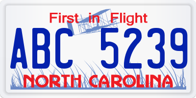 NC license plate ABC5239