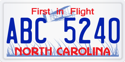 NC license plate ABC5240
