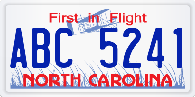 NC license plate ABC5241