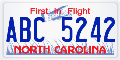 NC license plate ABC5242
