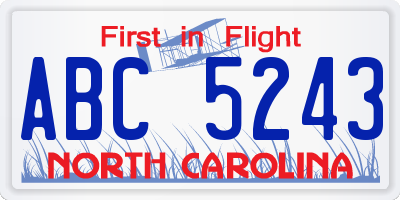 NC license plate ABC5243