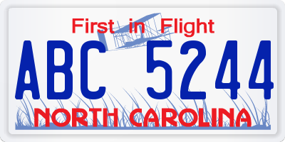 NC license plate ABC5244