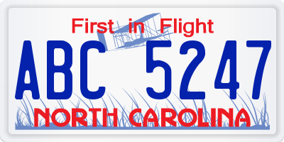 NC license plate ABC5247