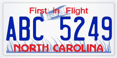 NC license plate ABC5249