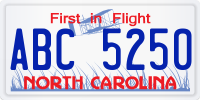 NC license plate ABC5250