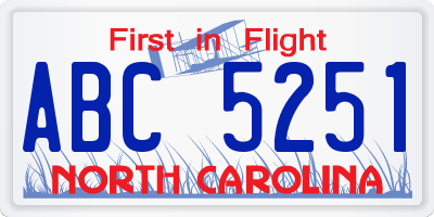 NC license plate ABC5251