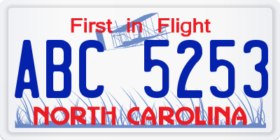NC license plate ABC5253