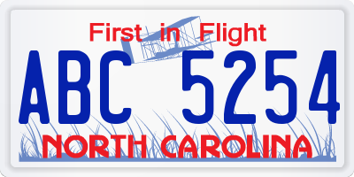 NC license plate ABC5254