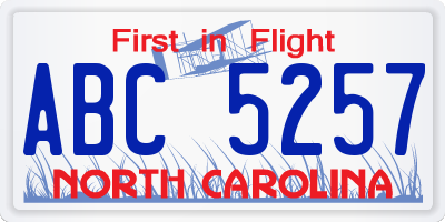 NC license plate ABC5257
