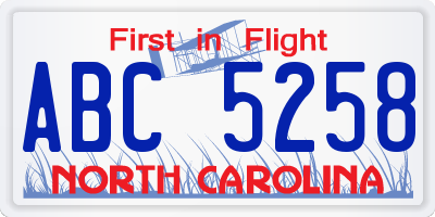 NC license plate ABC5258