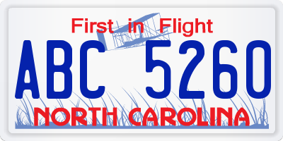 NC license plate ABC5260