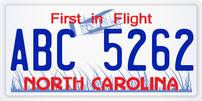 NC license plate ABC5262