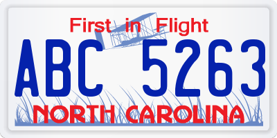 NC license plate ABC5263