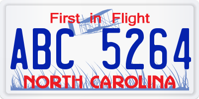 NC license plate ABC5264