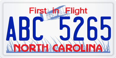 NC license plate ABC5265
