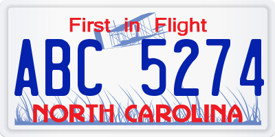NC license plate ABC5274