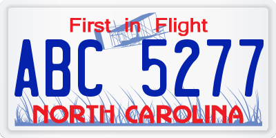 NC license plate ABC5277