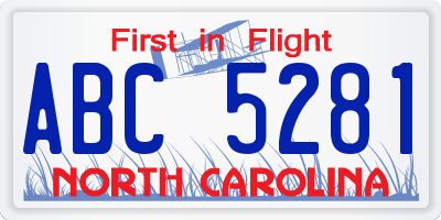 NC license plate ABC5281