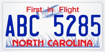 NC license plate ABC5285