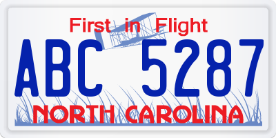 NC license plate ABC5287