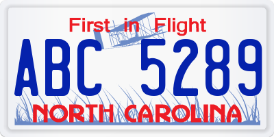 NC license plate ABC5289
