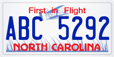 NC license plate ABC5292