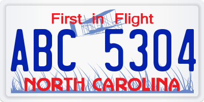 NC license plate ABC5304