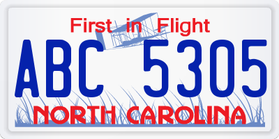 NC license plate ABC5305
