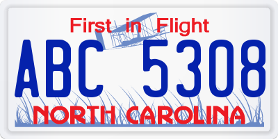 NC license plate ABC5308