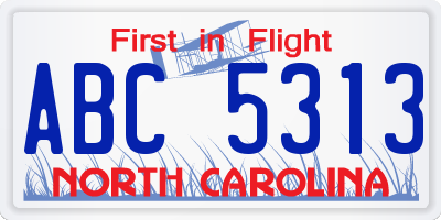 NC license plate ABC5313