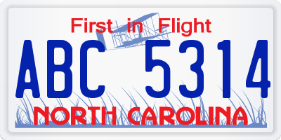 NC license plate ABC5314
