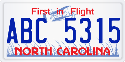 NC license plate ABC5315