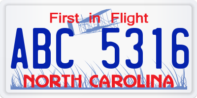 NC license plate ABC5316