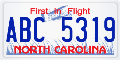 NC license plate ABC5319