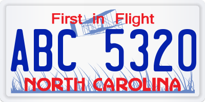 NC license plate ABC5320